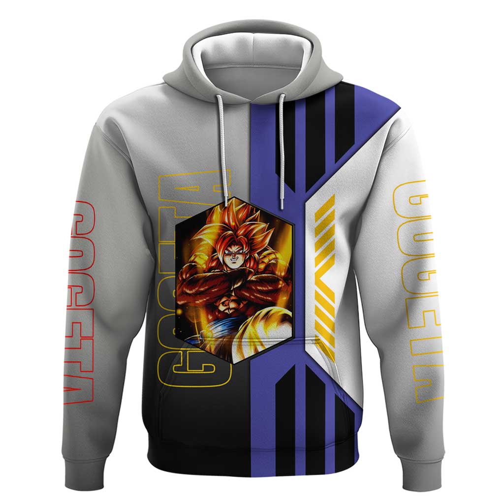 Gogeta from Dragon Ball Zip Hoodie with Super Saiyan Blue Form and Action Pose Design - The Mazicc
