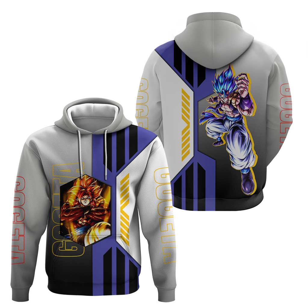 Gogeta from Dragon Ball Zip Hoodie with Super Saiyan Blue Form and Action Pose Design - The Mazicc