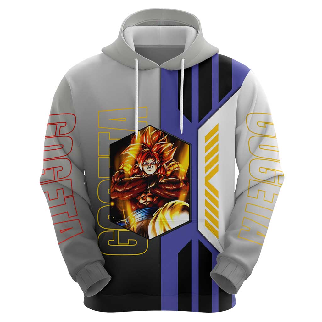 Gogeta from Dragon Ball Zip Hoodie with Super Saiyan Blue Form and Action Pose Design - The Mazicc