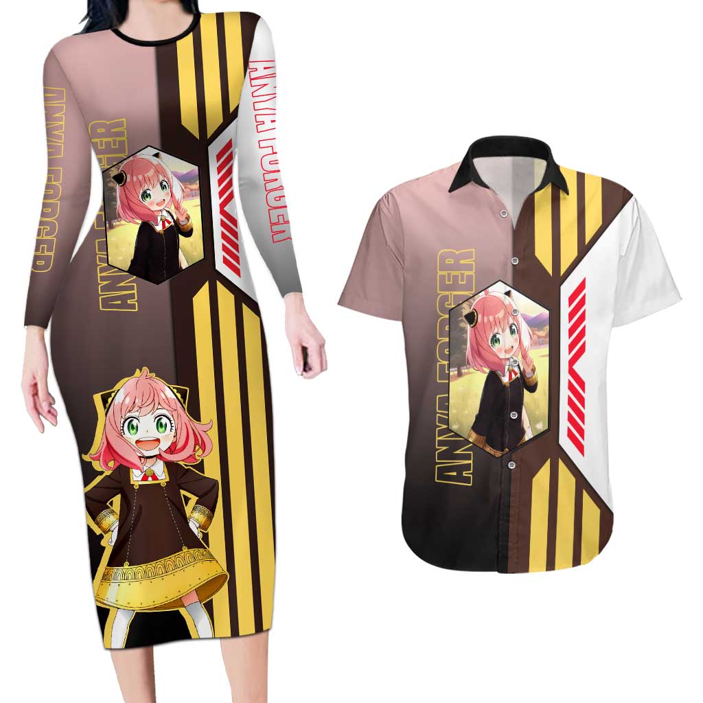 Anya Forger from Spy x Family Couples Matching Long Sleeve Bodycon Dress and Hawaiian Shirt with Cute Pose and Character Design - The Mazicc