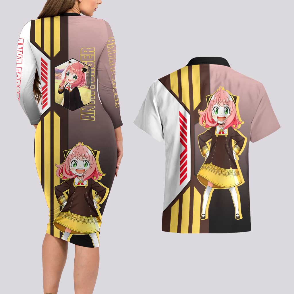 Anya Forger from Spy x Family Couples Matching Long Sleeve Bodycon Dress and Hawaiian Shirt with Cute Pose and Character Design - The Mazicc