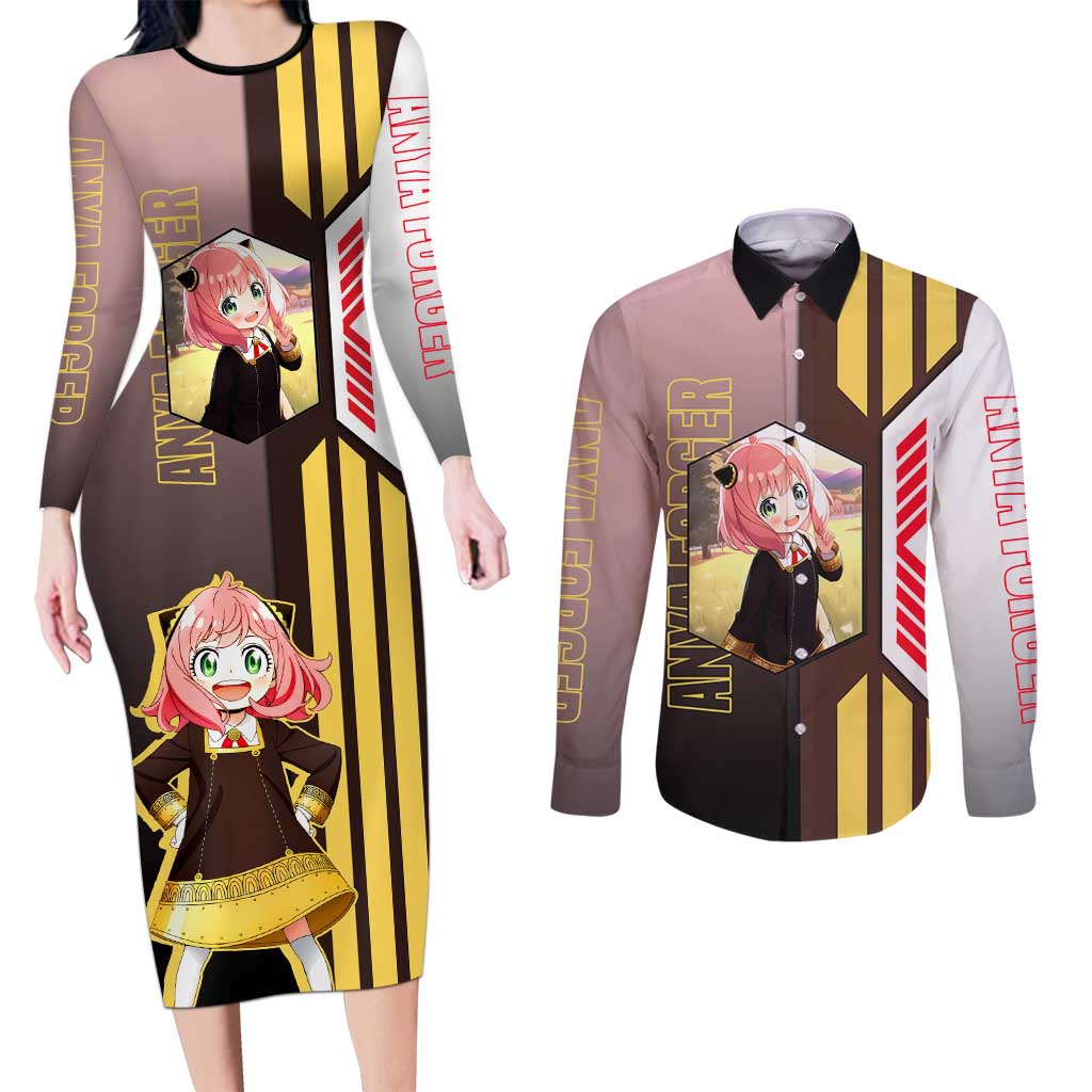 Anya Forger from Spy x Family Couples Matching Long Sleeve Bodycon Dress and Long Sleeve Button Shirt with Cute Pose and Character Design - The Mazicc