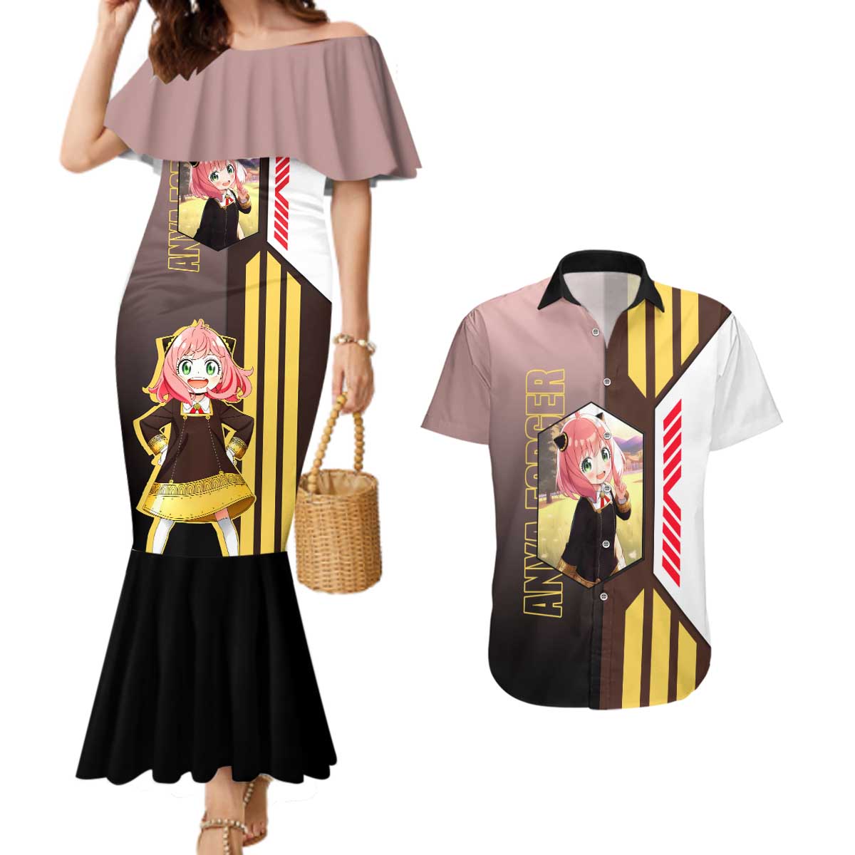 Anya Forger from Spy x Family Couples Matching Mermaid Dress and Hawaiian Shirt with Cute Pose and Character Design - The Mazicc