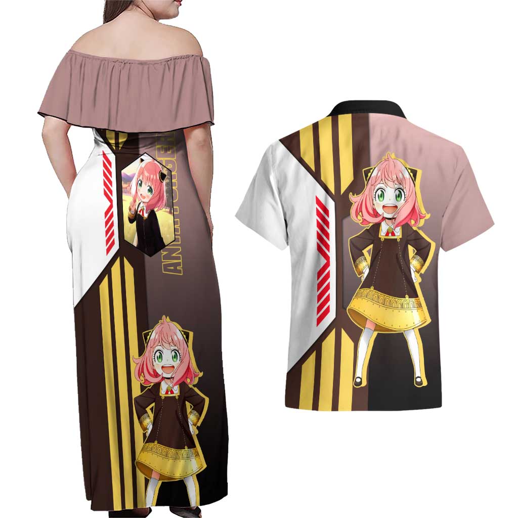 Anya Forger from Spy x Family Couples Matching Off Shoulder Maxi Dress and Hawaiian Shirt with Cute Pose and Character Design - The Mazicc