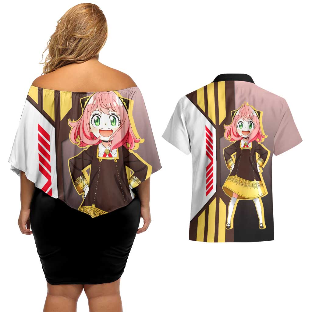 Anya Forger from Spy x Family Couples Matching Off Shoulder Short Dress and Hawaiian Shirt with Cute Pose and Character Design - The Mazicc