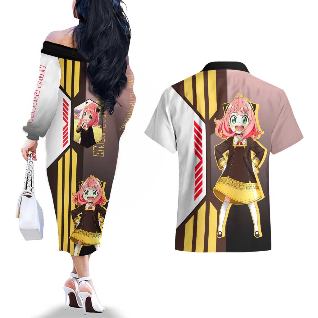 Anya Forger from Spy x Family Couples Matching Off The Shoulder Long Sleeve Dress and Hawaiian Shirt with Cute Pose and Character Design - The Mazicc