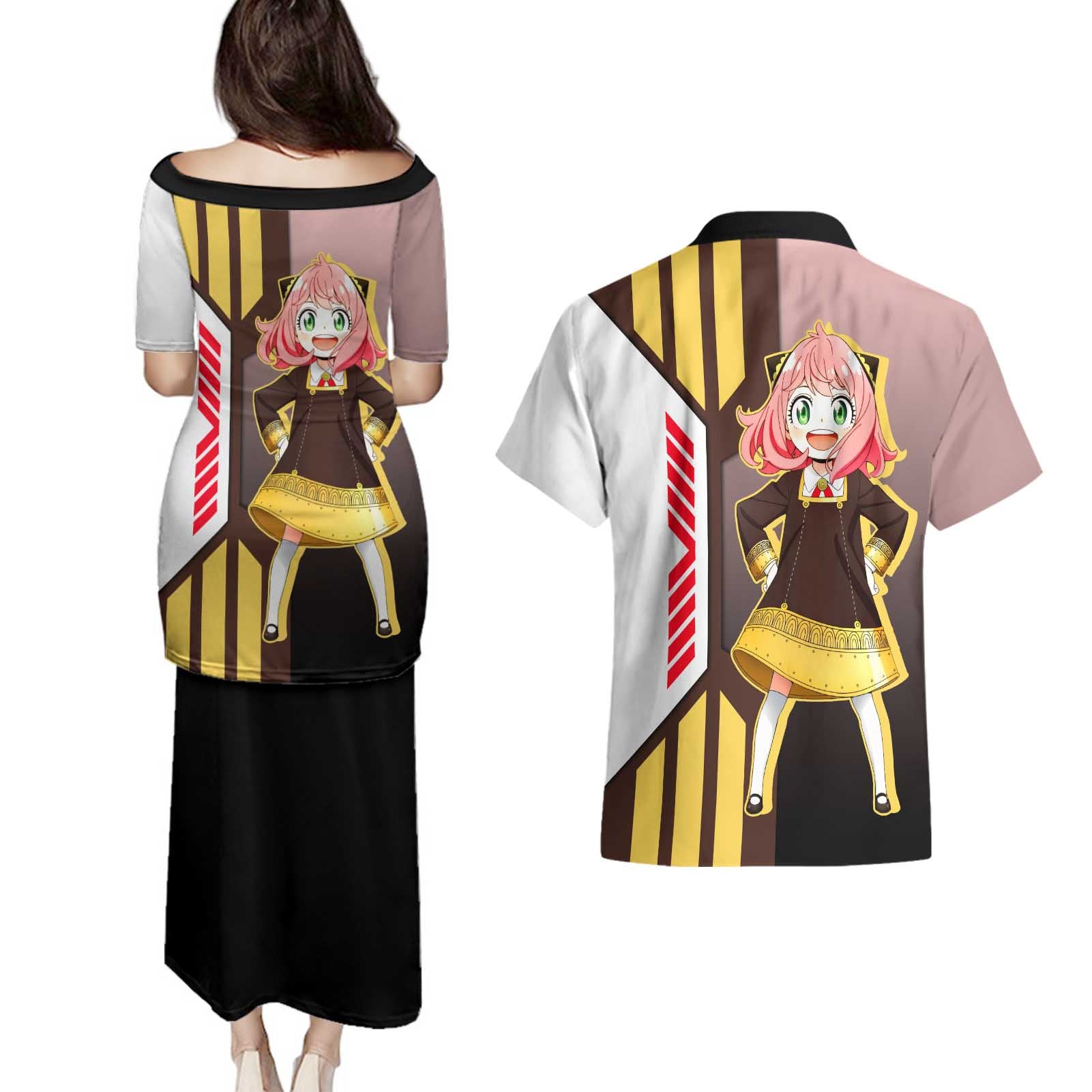 Anya Forger from Spy x Family Couples Matching Puletasi and Hawaiian Shirt with Cute Pose and Character Design - The Mazicc
