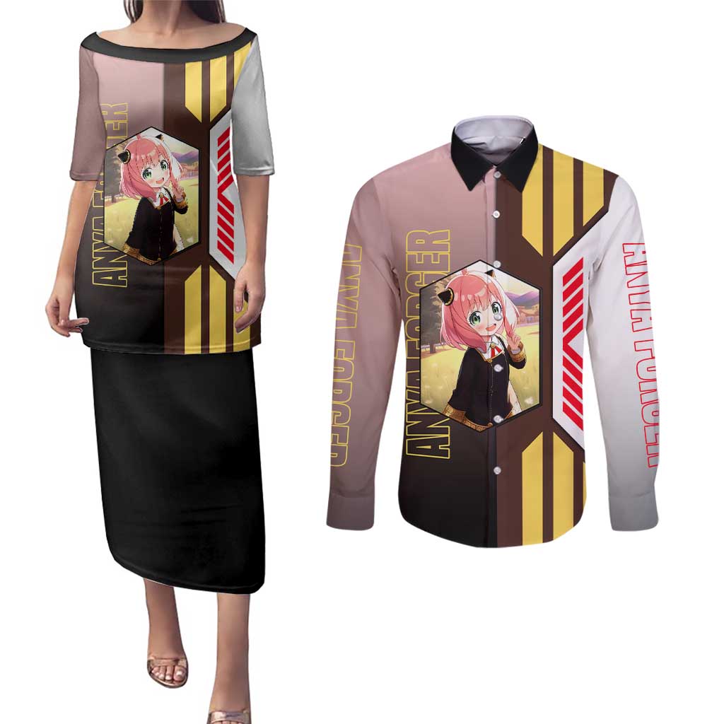 Anya Forger from Spy x Family Couples Matching Puletasi and Long Sleeve Button Shirt with Cute Pose and Character Design - The Mazicc