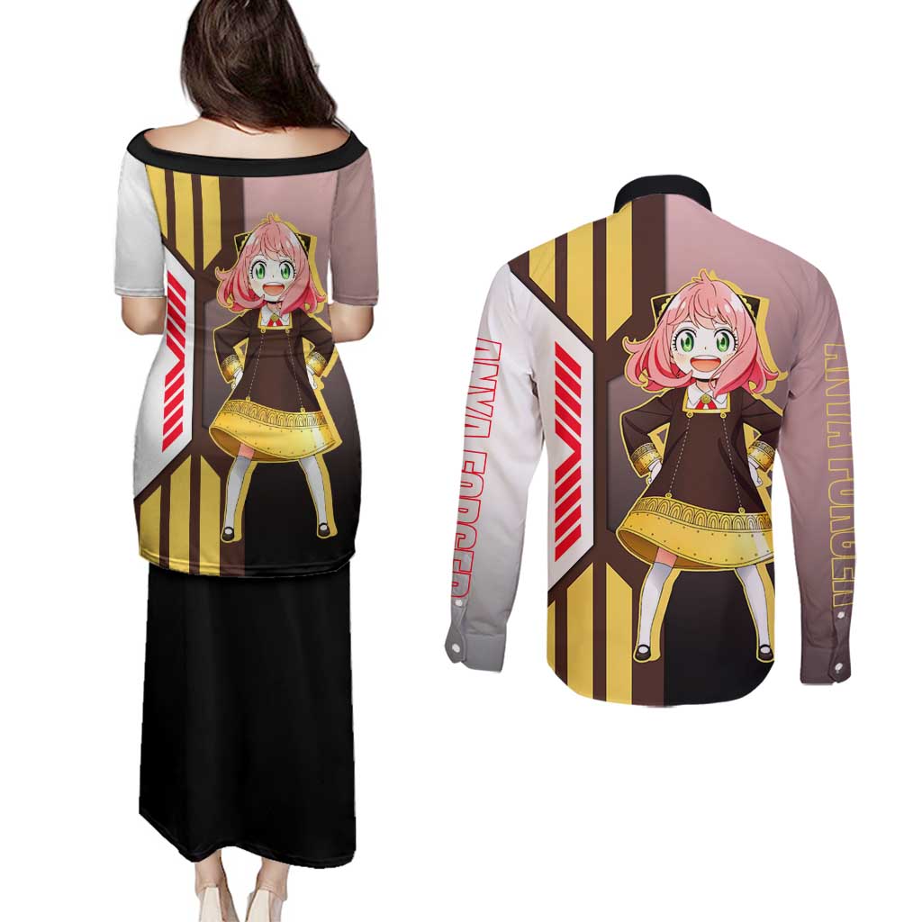 Anya Forger from Spy x Family Couples Matching Puletasi and Long Sleeve Button Shirt with Cute Pose and Character Design - The Mazicc