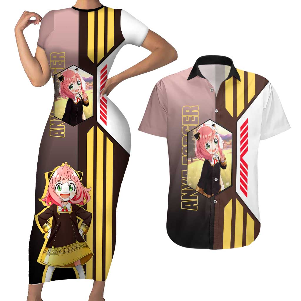 Anya Forger from Spy x Family Couples Matching Short Sleeve Bodycon Dress and Hawaiian Shirt with Cute Pose and Character Design - The Mazicc