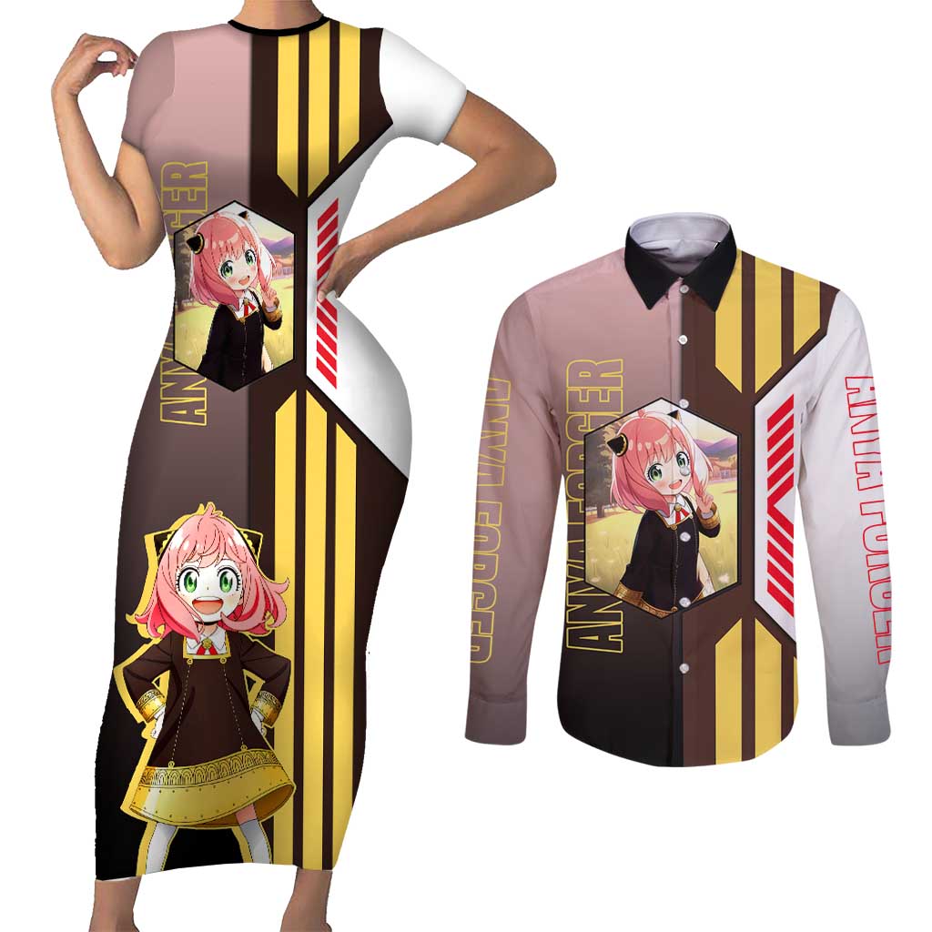 Anya Forger from Spy x Family Couples Matching Short Sleeve Bodycon Dress and Long Sleeve Button Shirt with Cute Pose and Character Design - The Mazicc