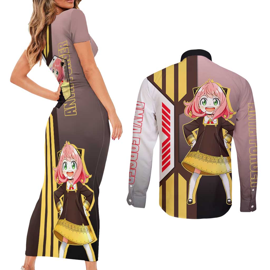 Anya Forger from Spy x Family Couples Matching Short Sleeve Bodycon Dress and Long Sleeve Button Shirt with Cute Pose and Character Design - The Mazicc