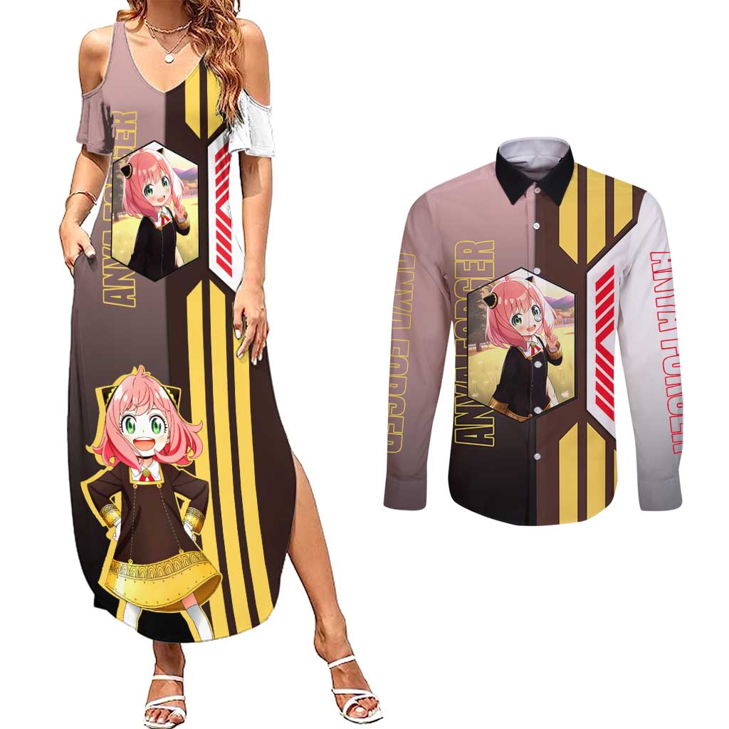Anya Forger from Spy x Family Couples Matching Summer Maxi Dress and Long Sleeve Button Shirt with Cute Pose and Character Design - The Mazicc