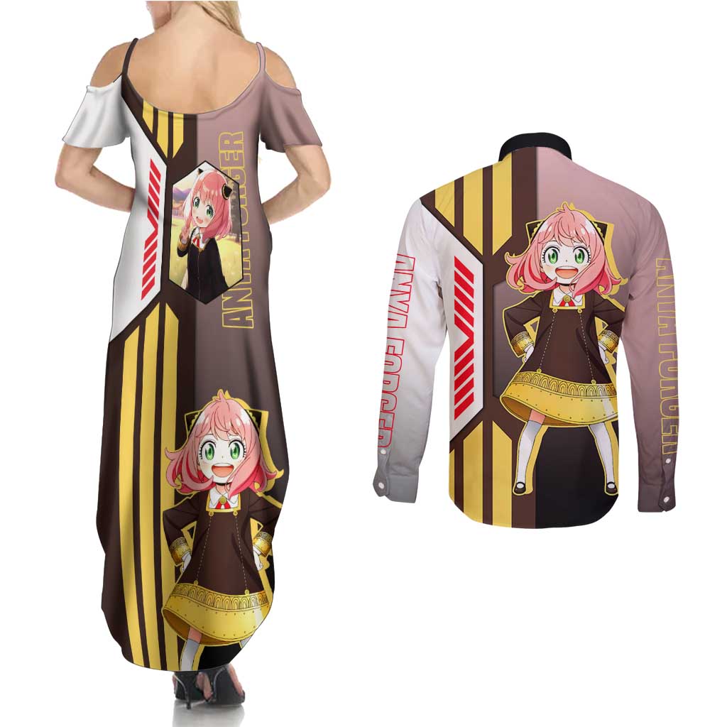 Anya Forger from Spy x Family Couples Matching Summer Maxi Dress and Long Sleeve Button Shirt with Cute Pose and Character Design - The Mazicc