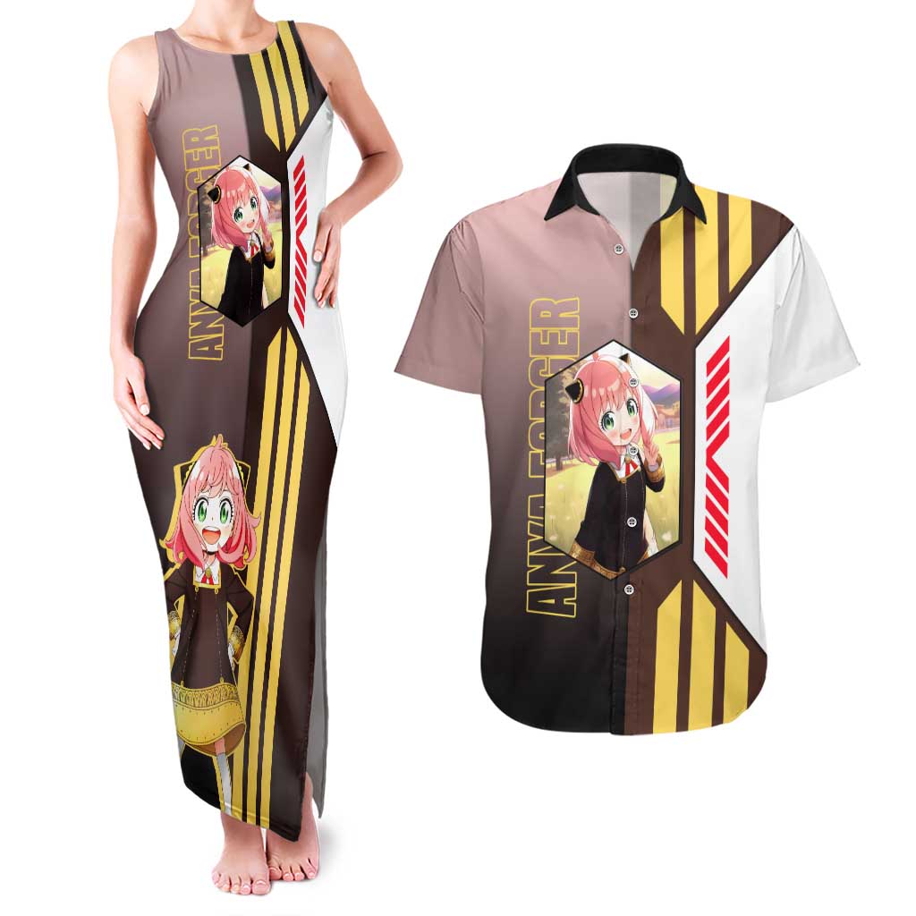 Anya Forger from Spy x Family Couples Matching Tank Maxi Dress and Hawaiian Shirt with Cute Pose and Character Design - The Mazicc