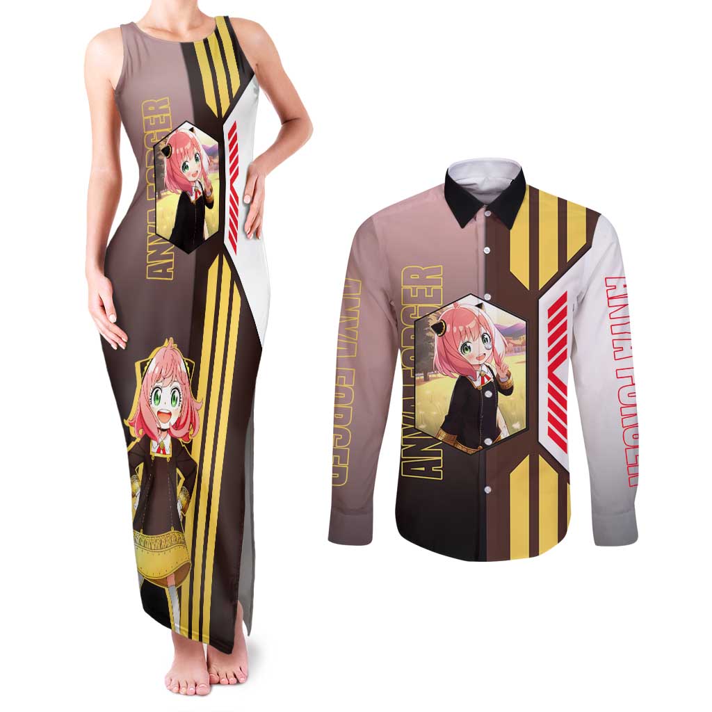 Anya Forger from Spy x Family Couples Matching Tank Maxi Dress and Long Sleeve Button Shirt with Cute Pose and Character Design - The Mazicc