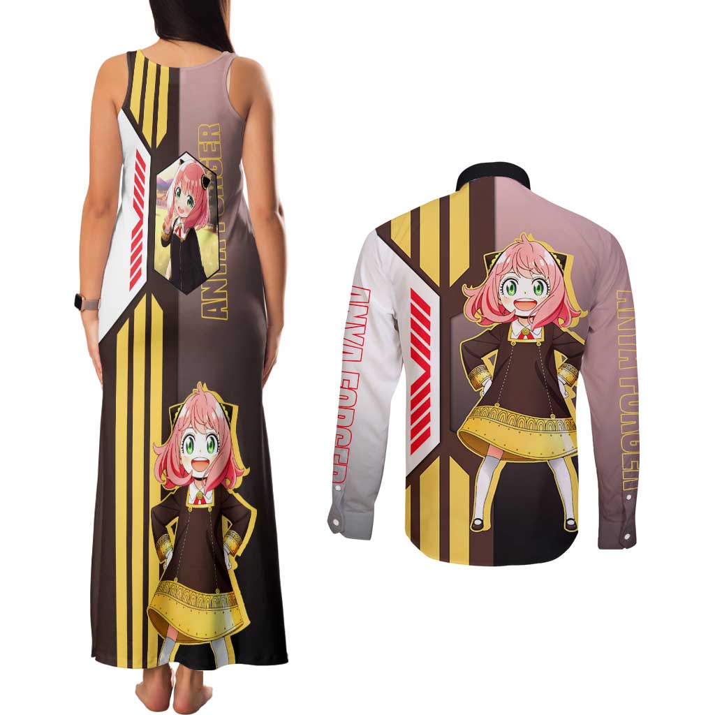 Anya Forger from Spy x Family Couples Matching Tank Maxi Dress and Long Sleeve Button Shirt with Cute Pose and Character Design - The Mazicc