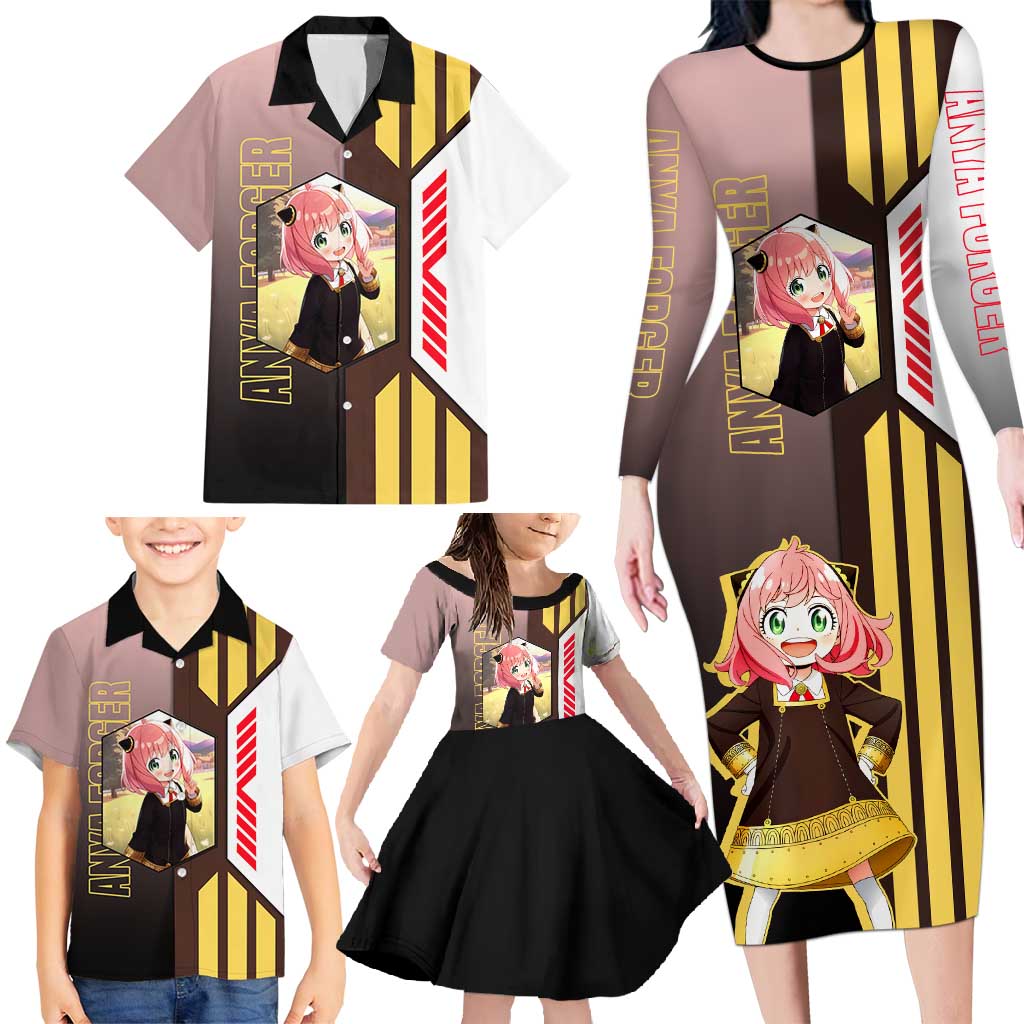 Anya Forger from Spy x Family Family Matching Long Sleeve Bodycon Dress and Hawaiian Shirt with Cute Pose and Character Design - The Mazicc