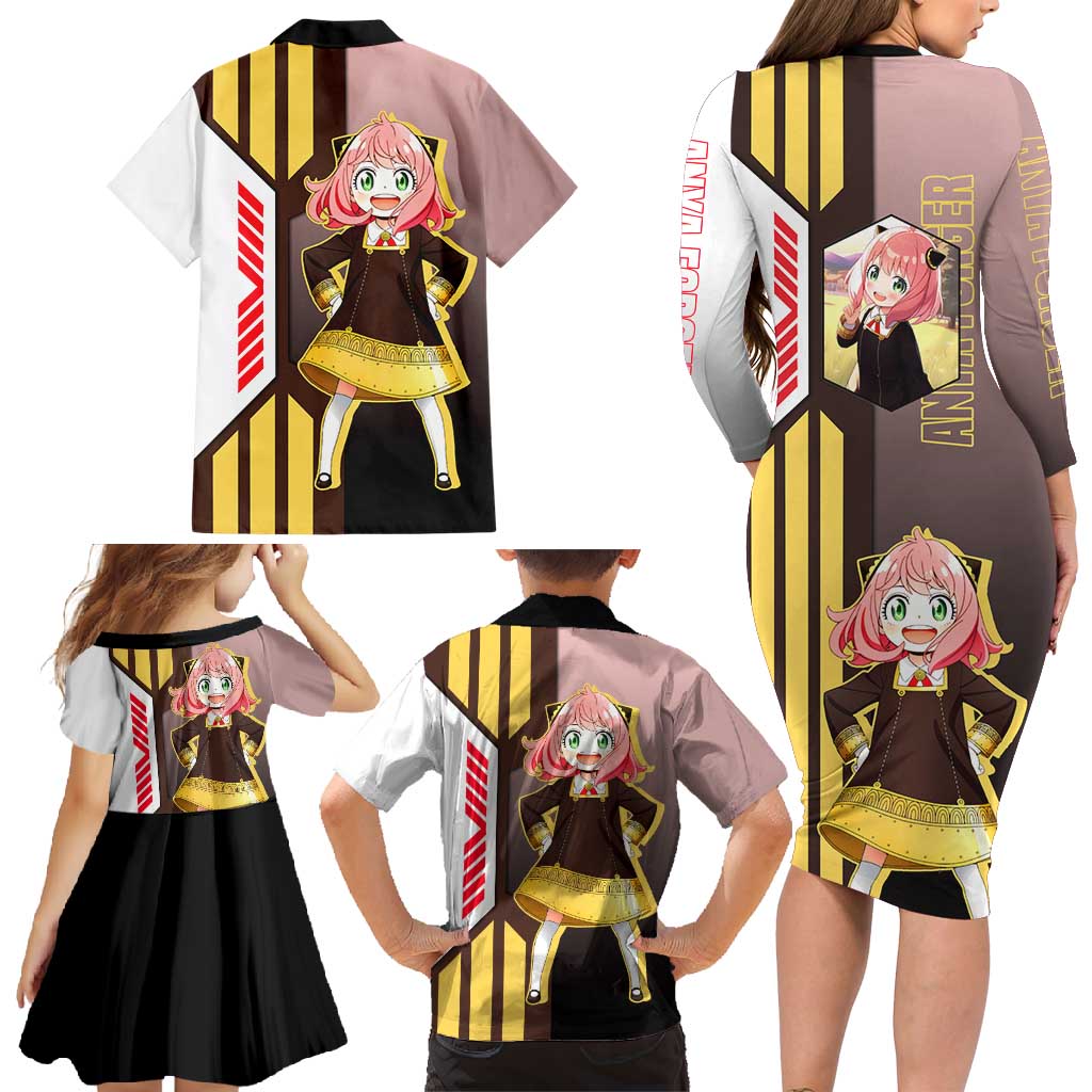 Anya Forger from Spy x Family Family Matching Long Sleeve Bodycon Dress and Hawaiian Shirt with Cute Pose and Character Design - The Mazicc