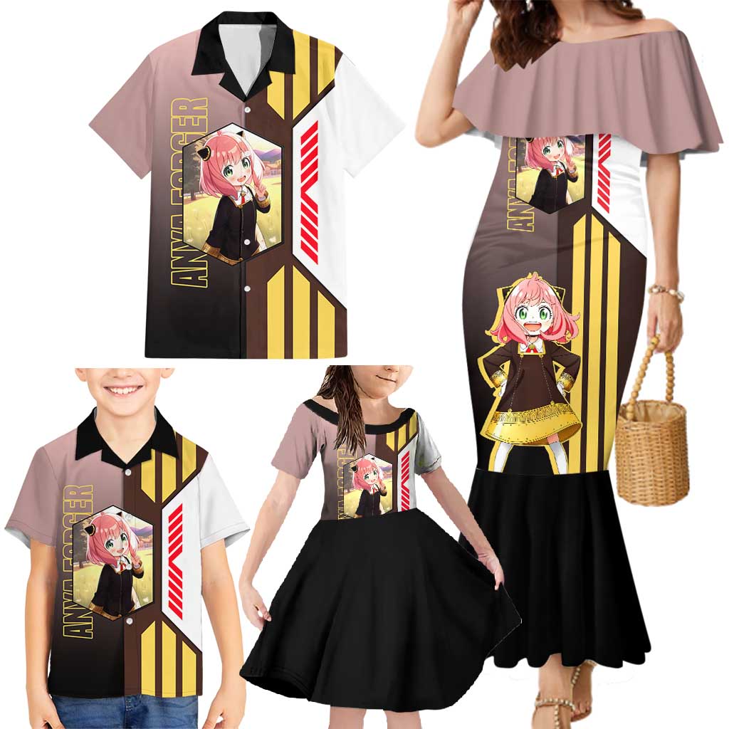 Anya Forger from Spy x Family Family Matching Mermaid Dress and Hawaiian Shirt with Cute Pose and Character Design - The Mazicc