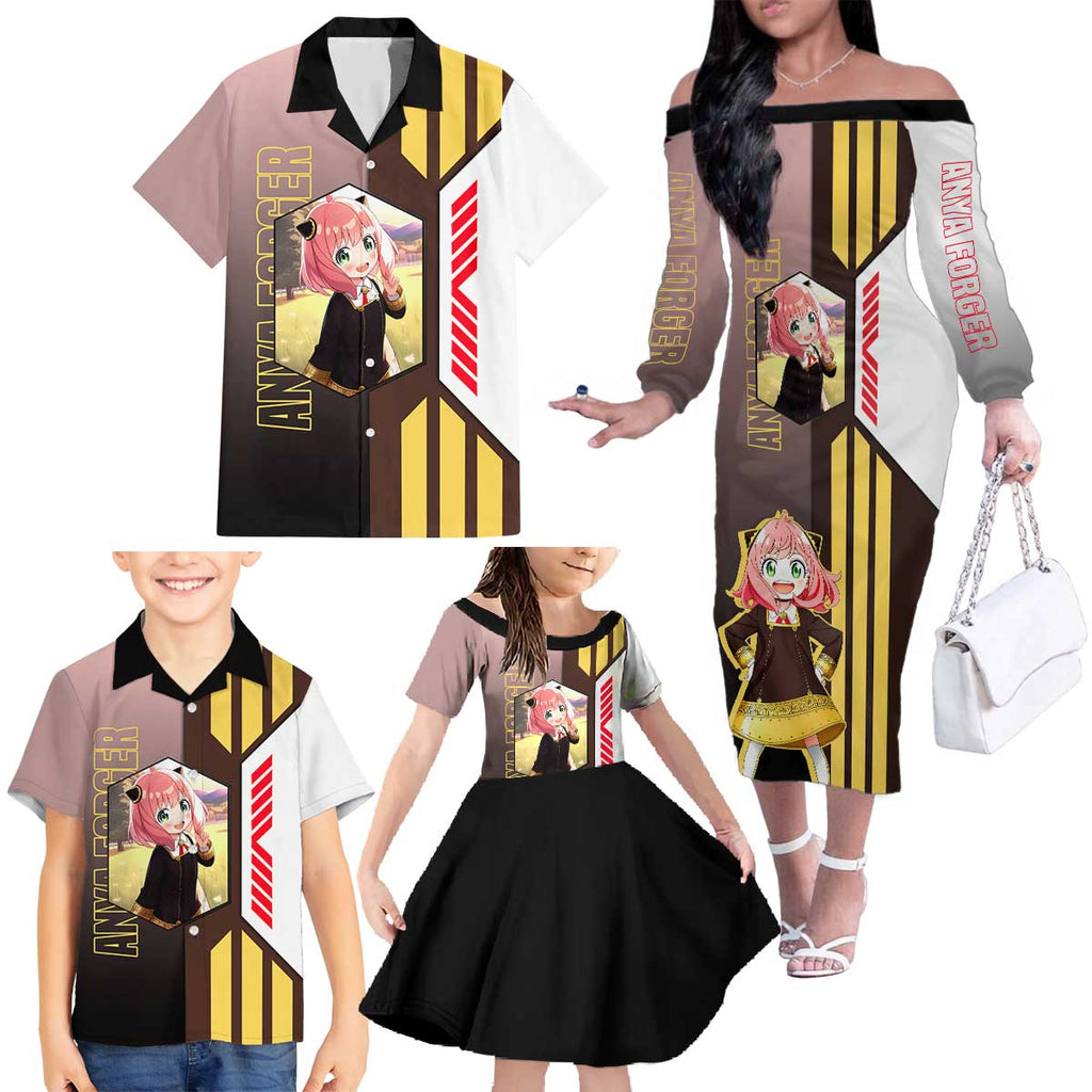 Anya Forger from Spy x Family Family Matching Off The Shoulder Long Sleeve Dress and Hawaiian Shirt with Cute Pose and Character Design - The Mazicc