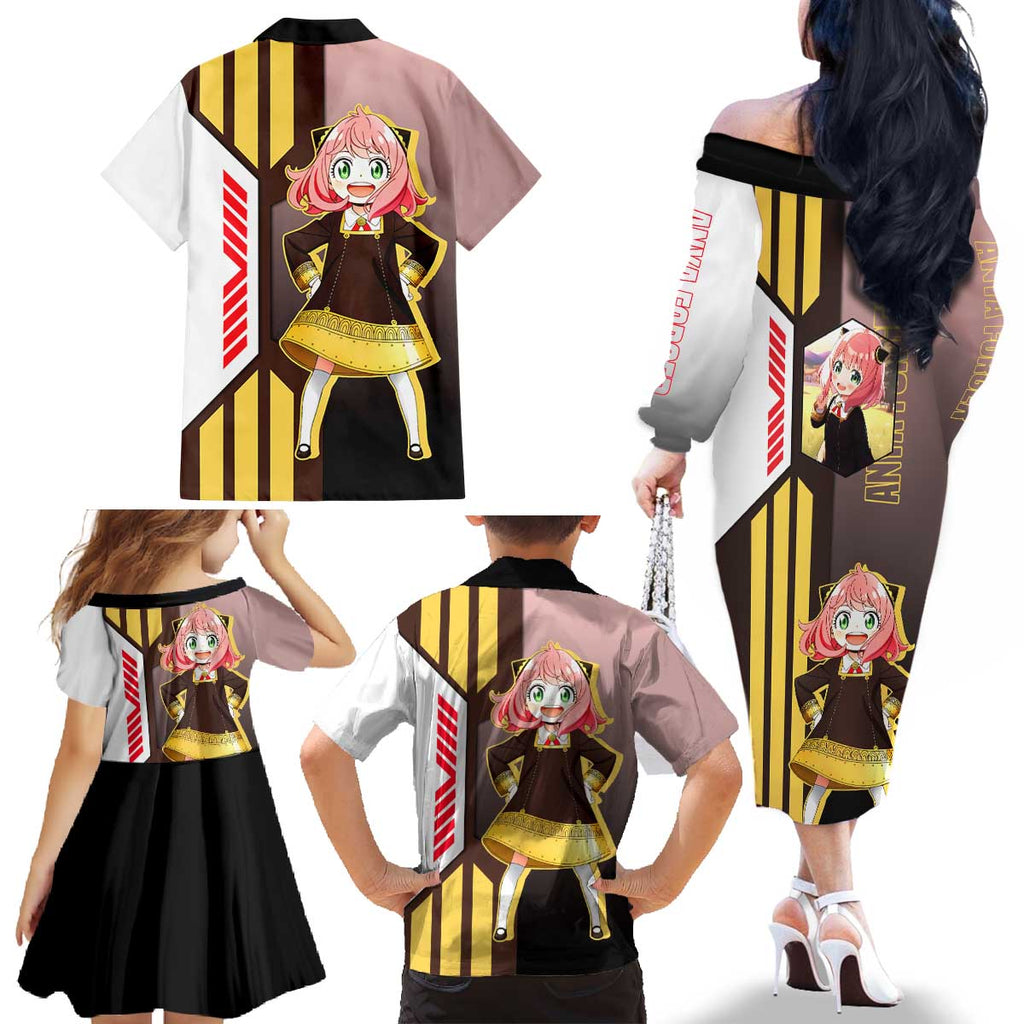 Anya Forger from Spy x Family Family Matching Off The Shoulder Long Sleeve Dress and Hawaiian Shirt with Cute Pose and Character Design - The Mazicc