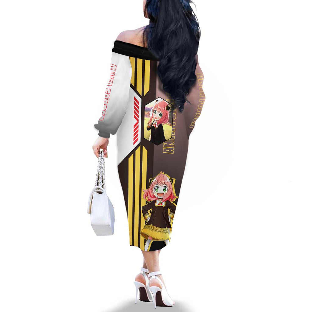 Anya Forger from Spy x Family Family Matching Off The Shoulder Long Sleeve Dress and Hawaiian Shirt with Cute Pose and Character Design - The Mazicc