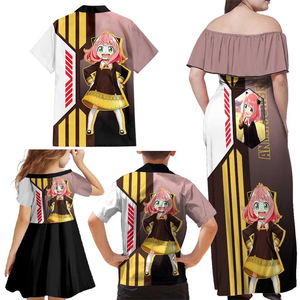 Anya Forger from Spy x Family Family Matching Off Shoulder Maxi Dress and Hawaiian Shirt with Cute Pose and Character Design - The Mazicc
