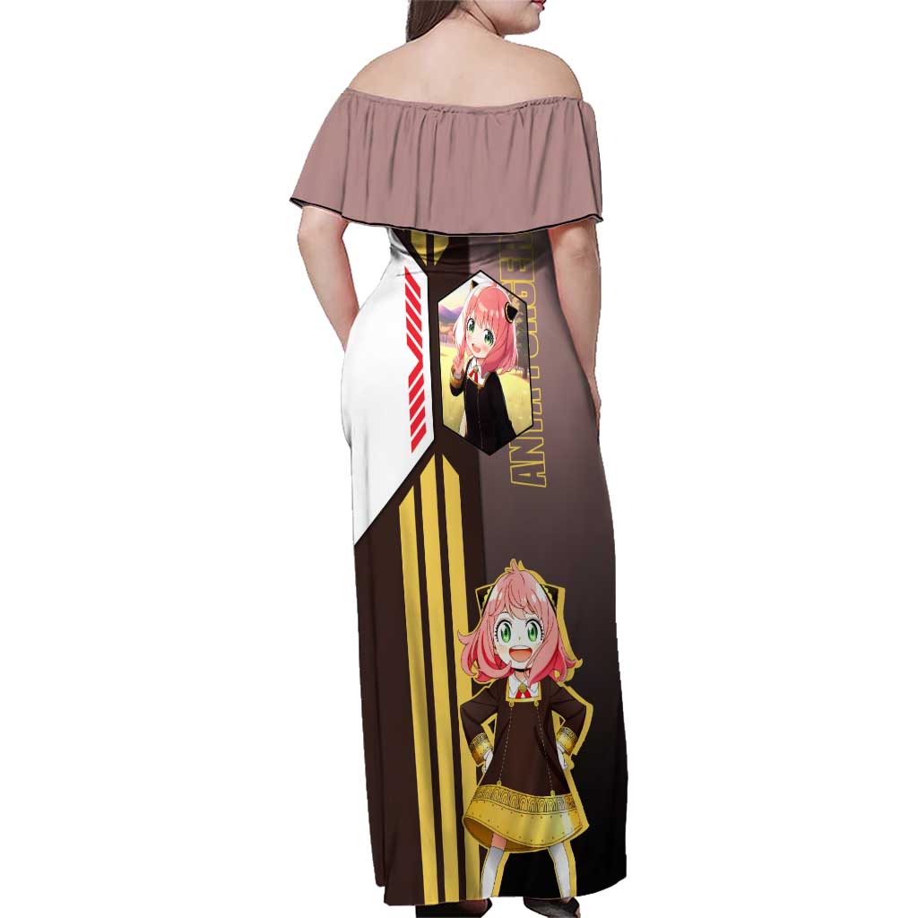 Anya Forger from Spy x Family Family Matching Off Shoulder Maxi Dress and Hawaiian Shirt with Cute Pose and Character Design - The Mazicc