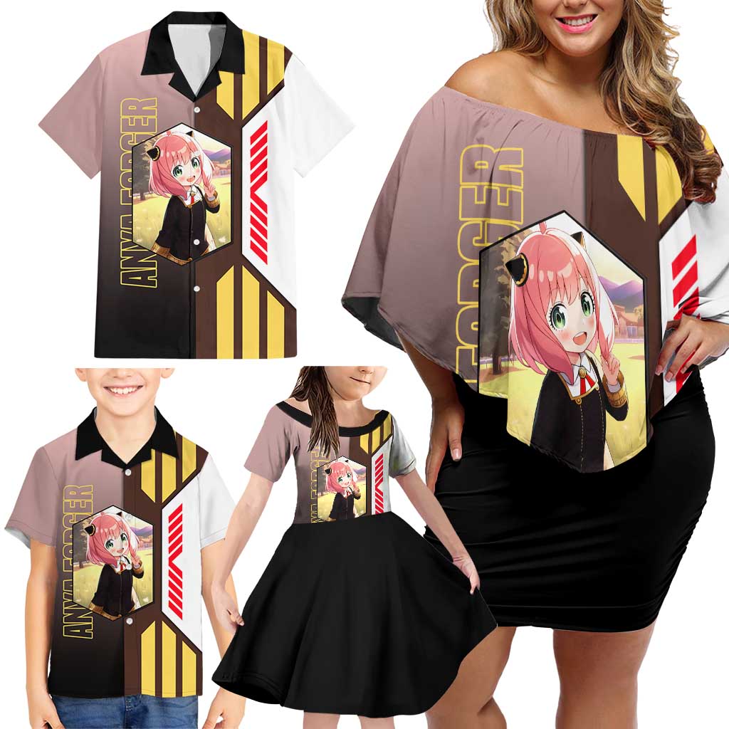 Anya Forger from Spy x Family Family Matching Off Shoulder Short Dress and Hawaiian Shirt with Cute Pose and Character Design - The Mazicc