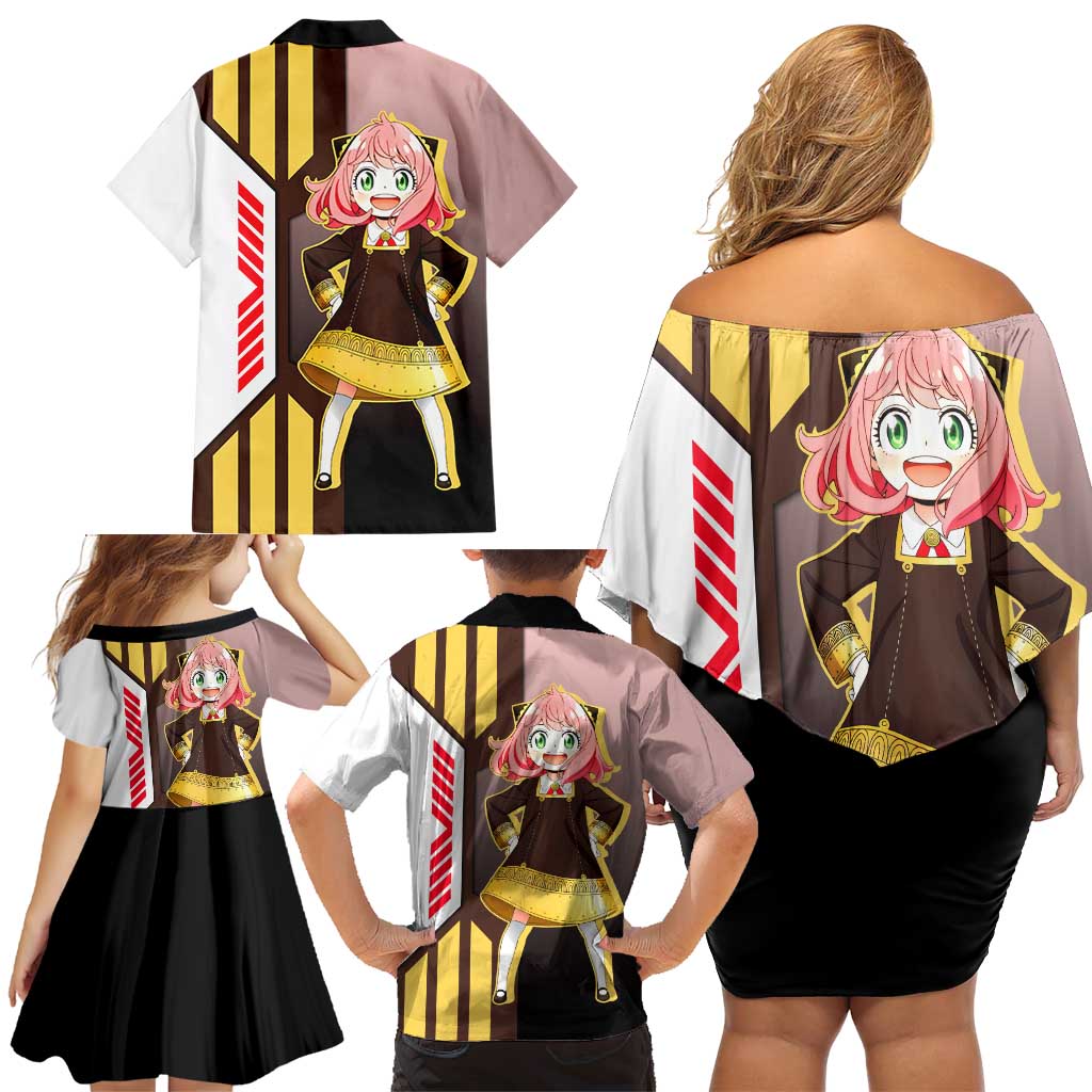 Anya Forger from Spy x Family Family Matching Off Shoulder Short Dress and Hawaiian Shirt with Cute Pose and Character Design - The Mazicc