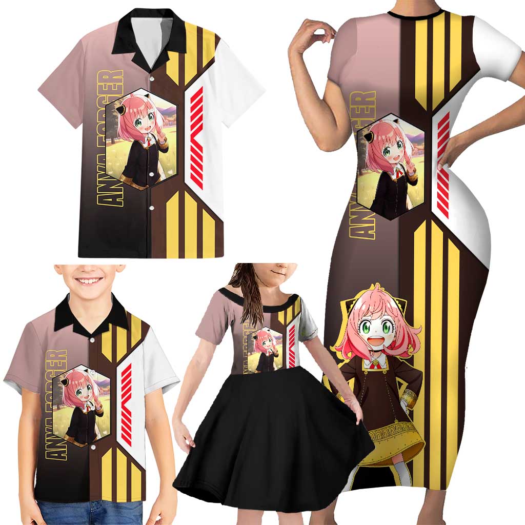 Anya Forger from Spy x Family Family Matching Short Sleeve Bodycon Dress and Hawaiian Shirt with Cute Pose and Character Design - The Mazicc