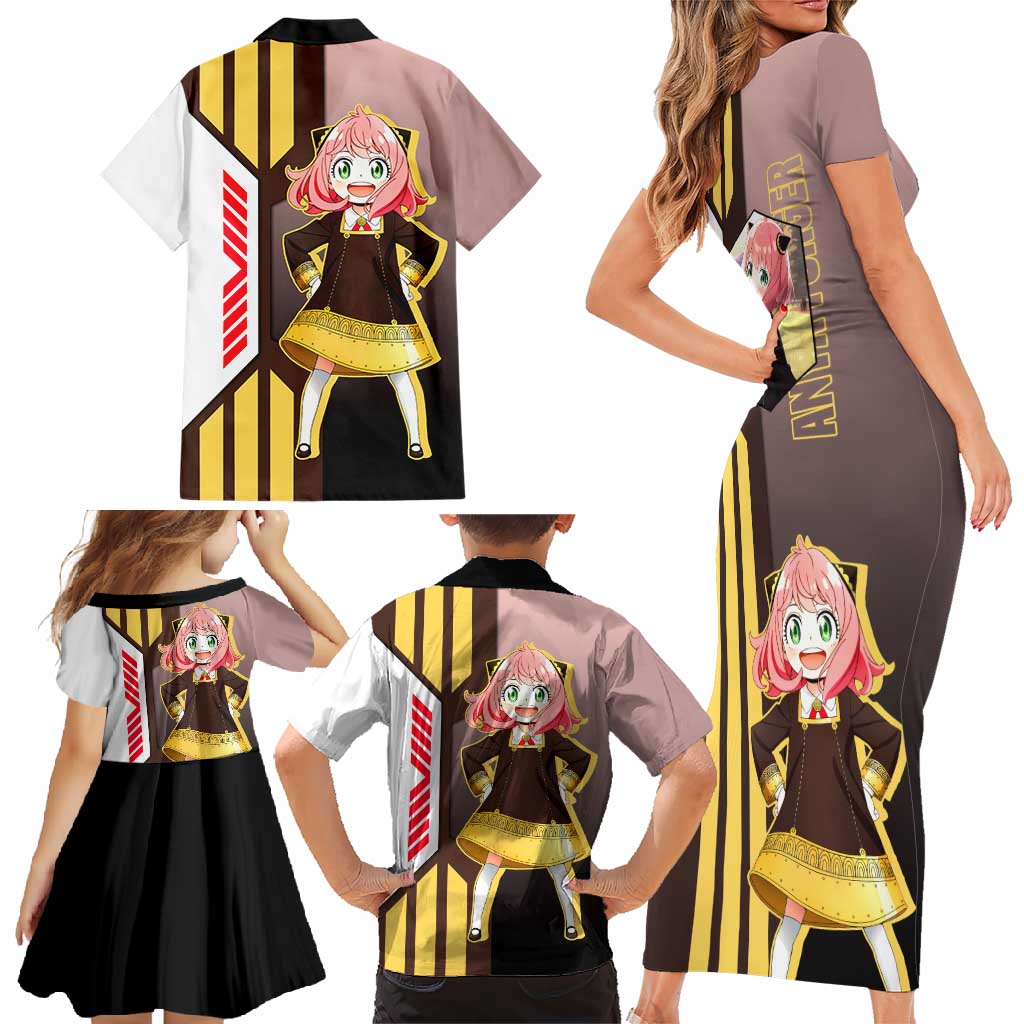 Anya Forger from Spy x Family Family Matching Short Sleeve Bodycon Dress and Hawaiian Shirt with Cute Pose and Character Design - The Mazicc