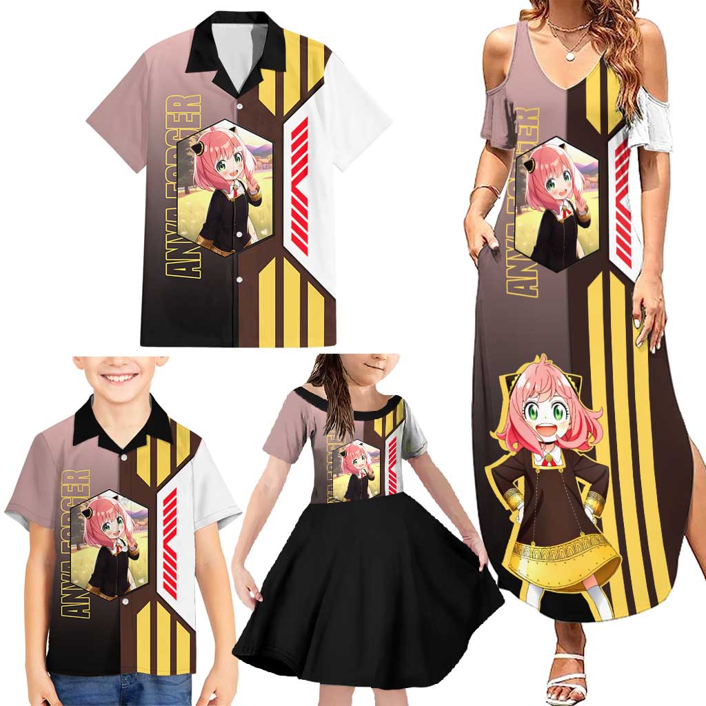 Anya Forger from Spy x Family Family Matching Summer Maxi Dress and Hawaiian Shirt with Cute Pose and Character Design - The Mazicc
