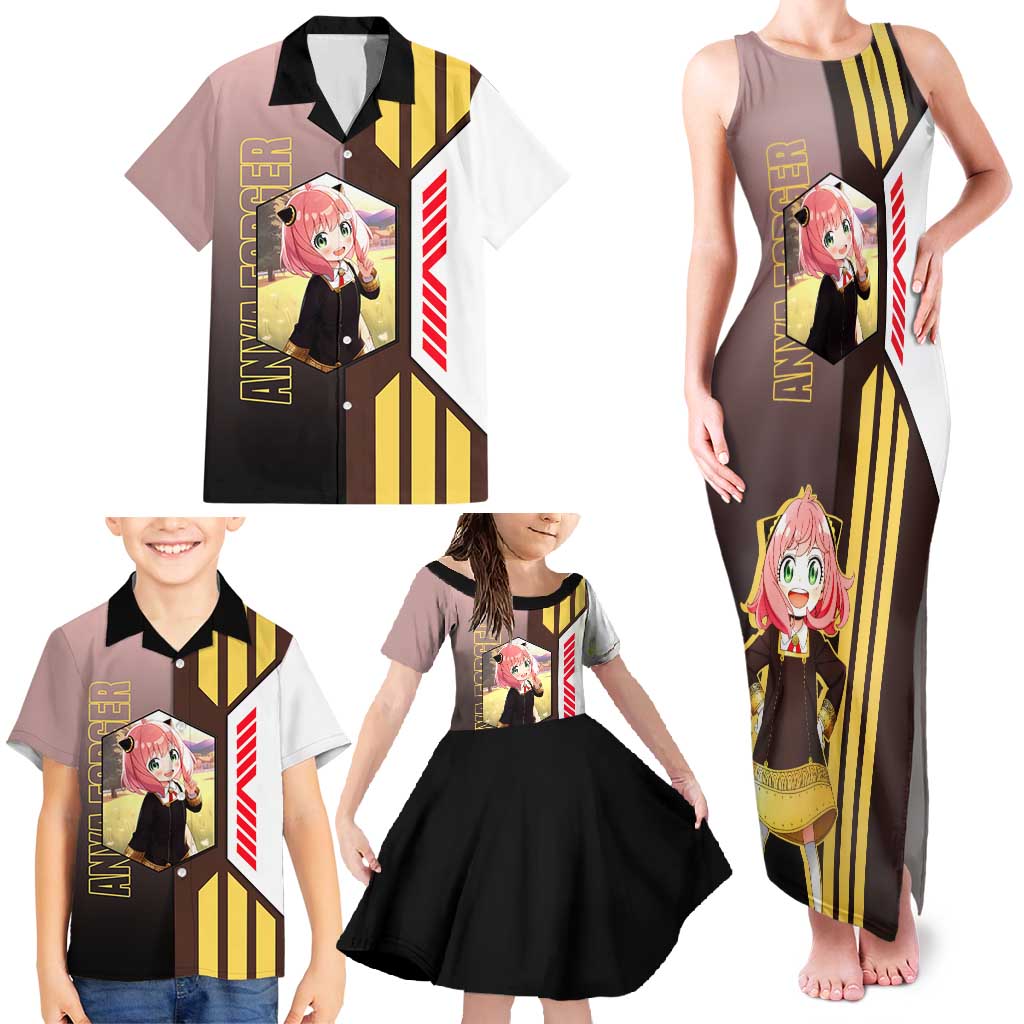 Anya Forger from Spy x Family Family Matching Tank Maxi Dress and Hawaiian Shirt with Cute Pose and Character Design - The Mazicc