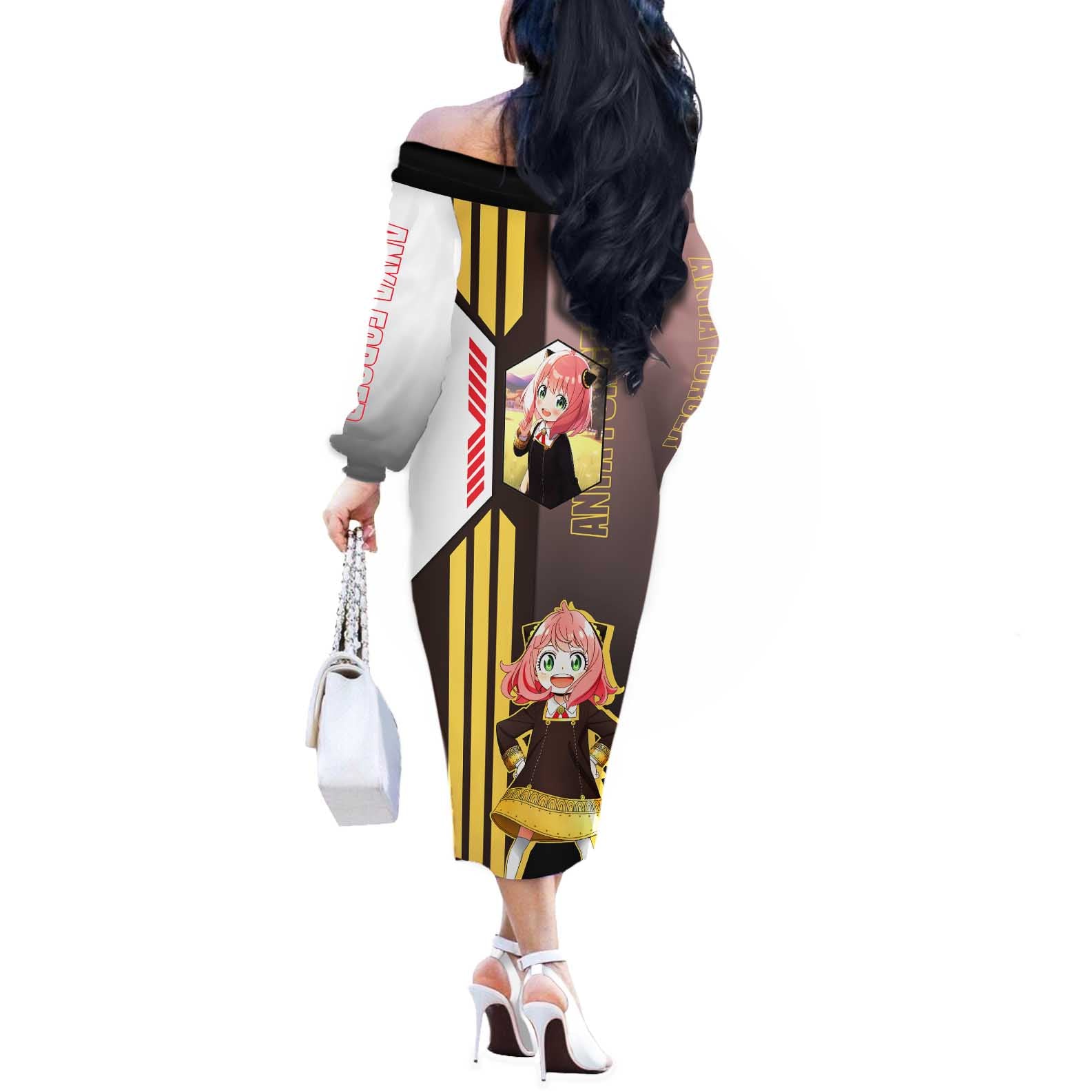 Anya Forger from Spy x Family Off The Shoulder Long Sleeve Dress with Cute Pose and Character Design - The Mazicc