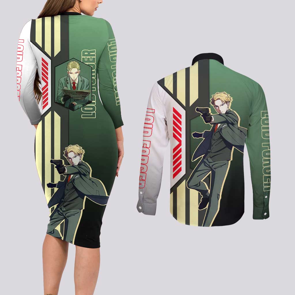 Loid Forger from Spy x Family Couples Matching Long Sleeve Bodycon Dress and Long Sleeve Button Shirt with Cool Posing and Character Design - The Mazicc