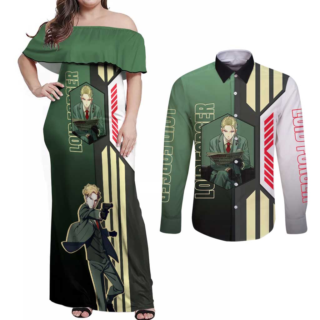Loid Forger from Spy x Family Couples Matching Off Shoulder Maxi Dress and Long Sleeve Button Shirt with Cool Posing and Character Design - The Mazicc