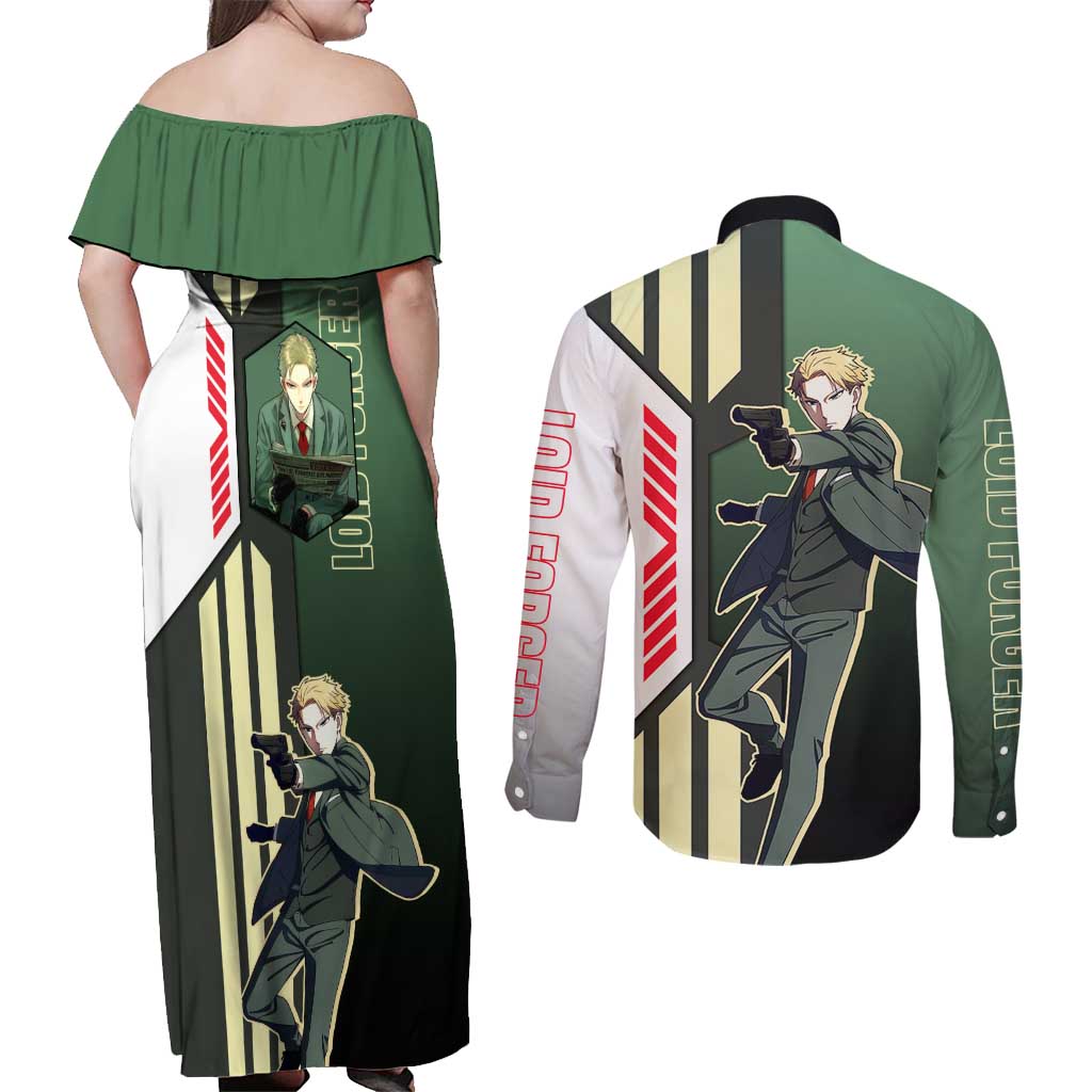 Loid Forger from Spy x Family Couples Matching Off Shoulder Maxi Dress and Long Sleeve Button Shirt with Cool Posing and Character Design - The Mazicc