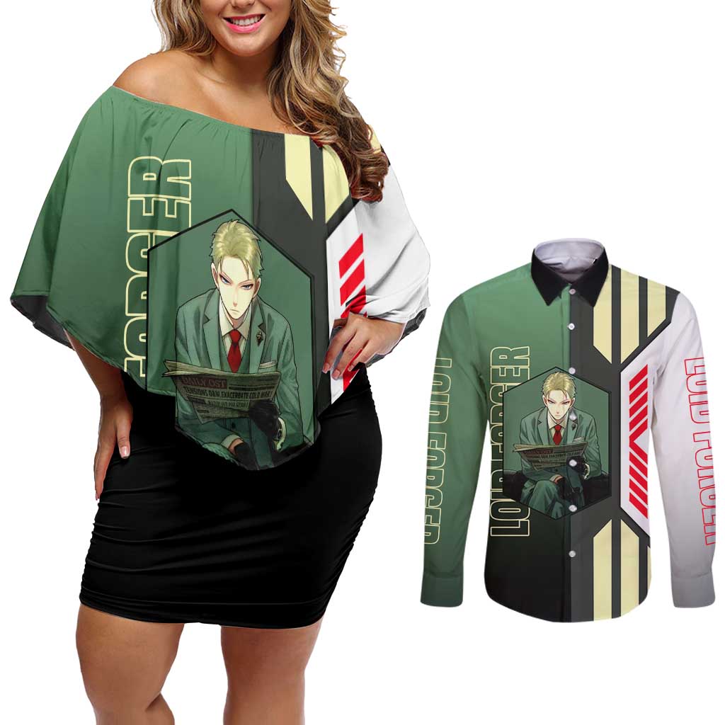 Loid Forger from Spy x Family Couples Matching Off Shoulder Short Dress and Long Sleeve Button Shirt with Cool Posing and Character Design - The Mazicc