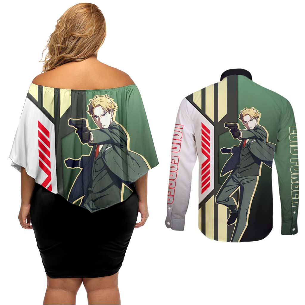 Loid Forger from Spy x Family Couples Matching Off Shoulder Short Dress and Long Sleeve Button Shirt with Cool Posing and Character Design - The Mazicc
