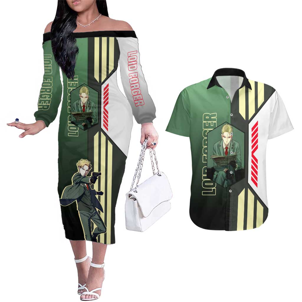 Loid Forger from Spy x Family Couples Matching Off The Shoulder Long Sleeve Dress and Hawaiian Shirt with Cool Posing and Character Design - The Mazicc