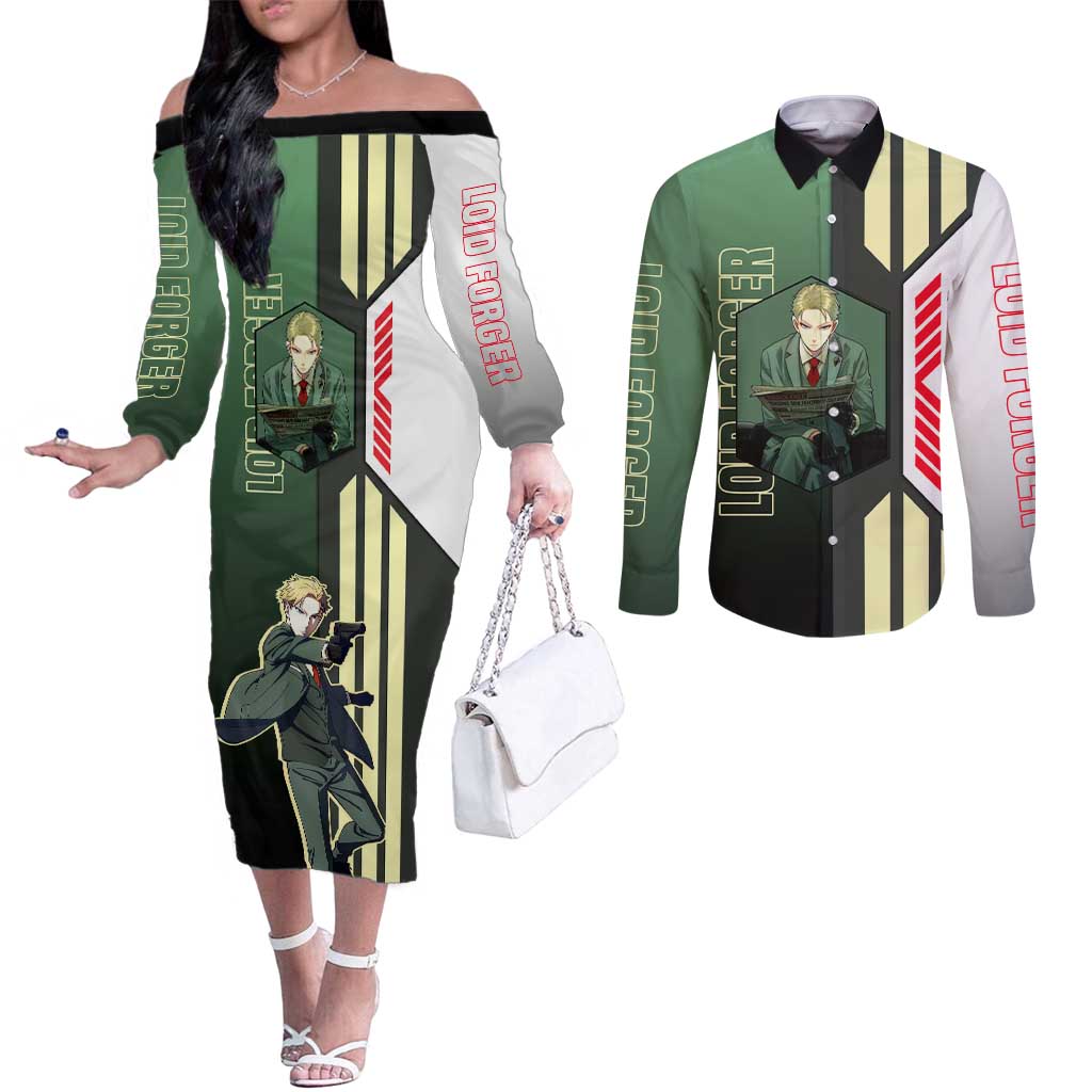 Loid Forger from Spy x Family Couples Matching Off The Shoulder Long Sleeve Dress and Long Sleeve Button Shirt with Cool Posing and Character Design - The Mazicc