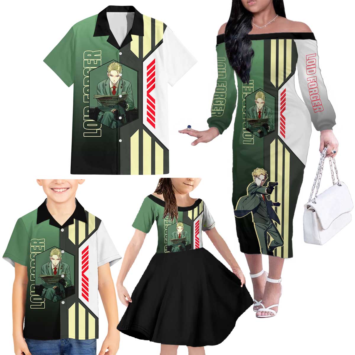 Loid Forger from Spy x Family Family Matching Off The Shoulder Long Sleeve Dress and Hawaiian Shirt with Cool Posing and Character Design - The Mazicc