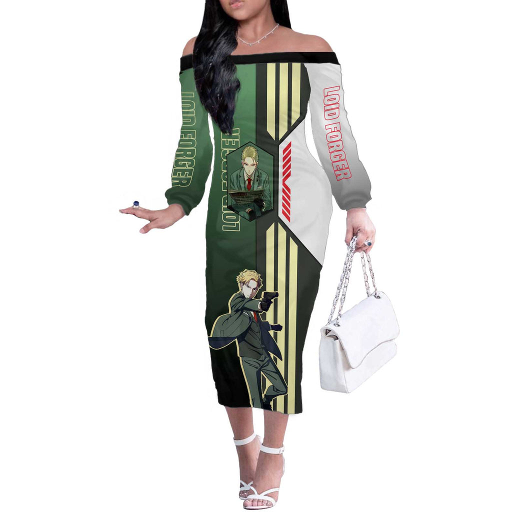Loid Forger from Spy x Family Off The Shoulder Long Sleeve Dress with Cool Posing and Character Design - The Mazicc