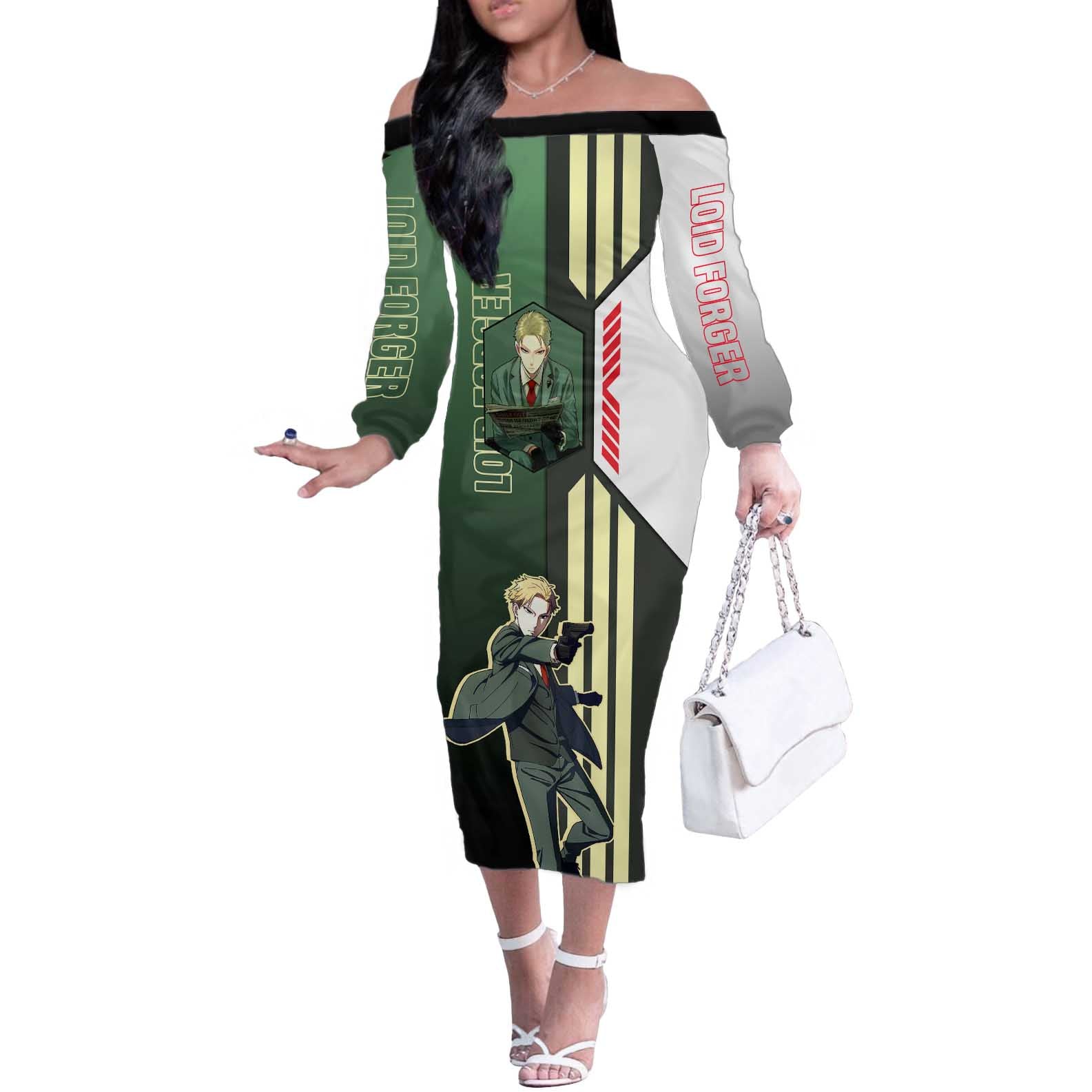 Loid Forger from Spy x Family Off The Shoulder Long Sleeve Dress with Cool Posing and Character Design - The Mazicc