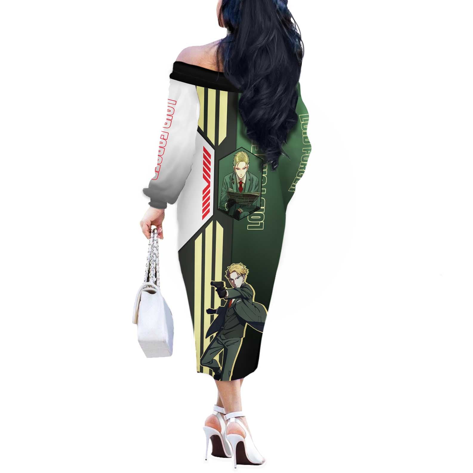 Loid Forger from Spy x Family Off The Shoulder Long Sleeve Dress with Cool Posing and Character Design - The Mazicc
