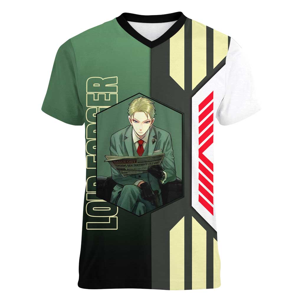 Loid Forger from Spy x Family Women V-Neck T-Shirt with Cool Posing and Character Design - The Mazicc