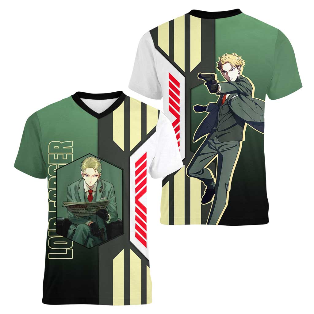 Loid Forger from Spy x Family Women V-Neck T-Shirt with Cool Posing and Character Design - The Mazicc