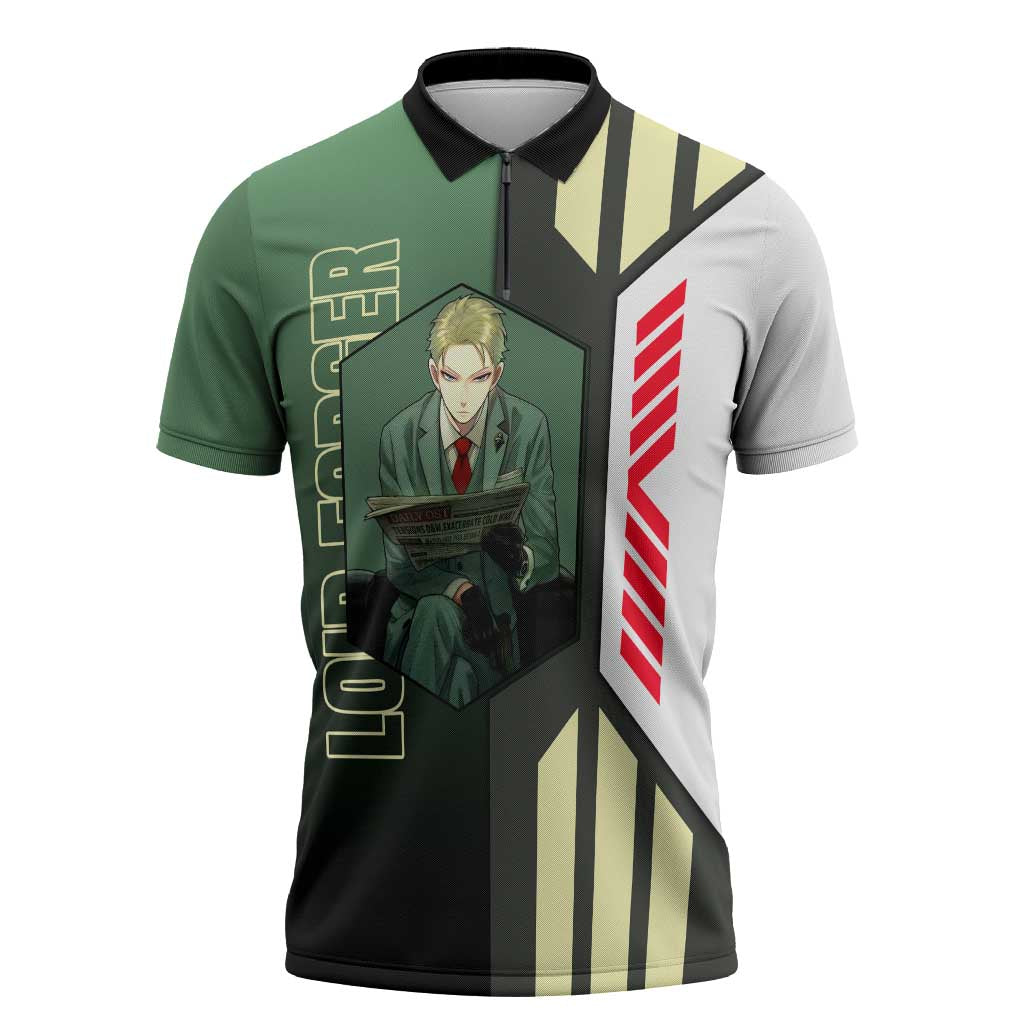 Loid Forger from Spy x Family Zipper Polo Shirt with Cool Posing and Character Design - The Mazicc